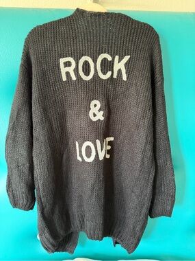 Women's Black 'Rock & Love' Knit Cardigan Sweater